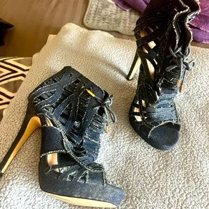 Navy Jean high heels.